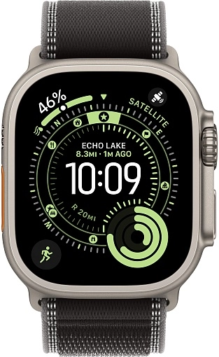 Apple Watch Ultra 3 49 мм, корпус из натурального титана, ремешок Trail черного цвета, размер M/L