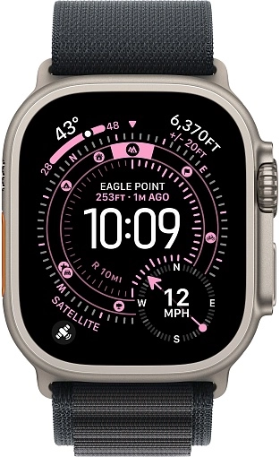 Apple Watch Ultra 3 49 мм, корпус из натурального титана, ремешок Alpine черного цвета, размер S